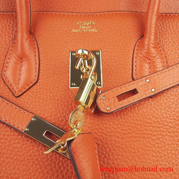 Hermes 35cm Embossed Veins Leather Bag Orange 6089 Gold Hardware